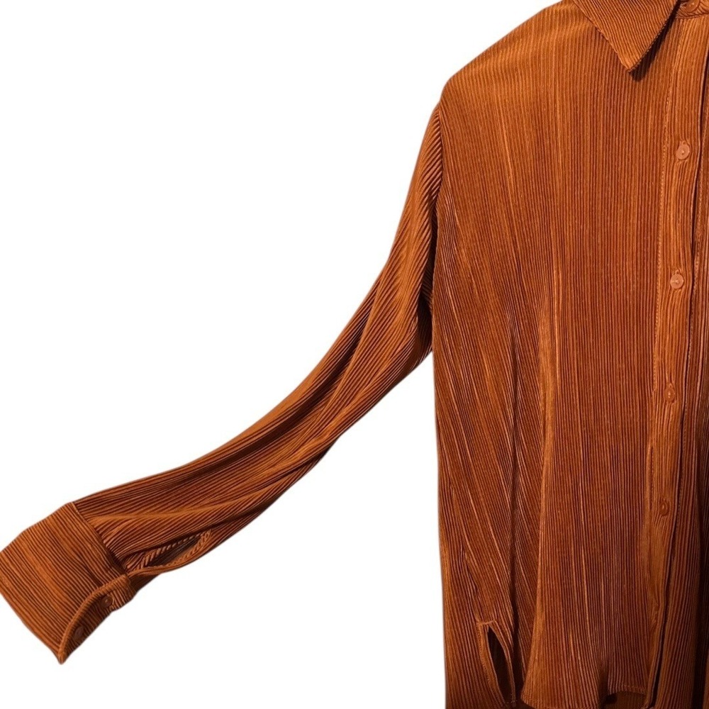 Abercrombie & Fitch Ribbed Pleated Button Down Shirt Rust Orange Women's XS - Picture 3 of 7